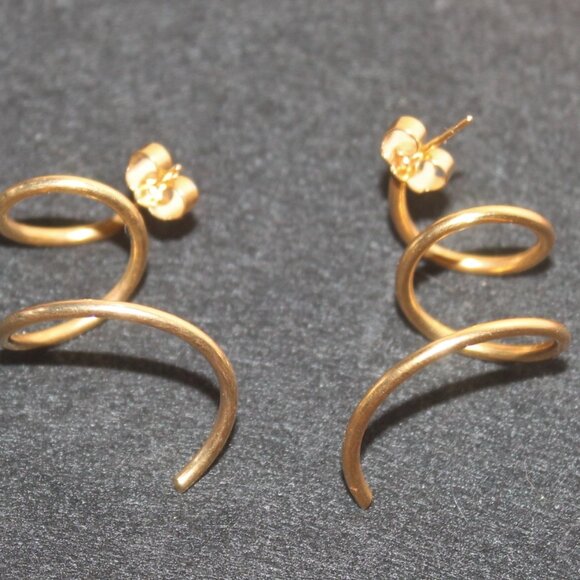 Elegant 14K Yellow Gold Drop Dangle Spiral Squiggle over 1" Earrings - Picture 1 of 4